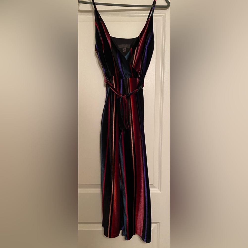 Primark jumpsuit velvet striped multi color
